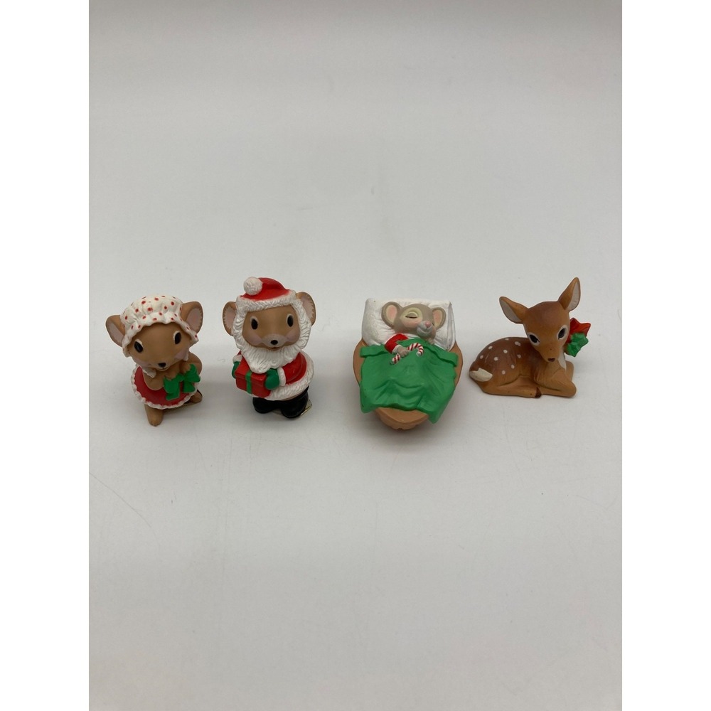Vintage Hallmark Merry Miniatures Christmas Mice Mouse Deer Figurine Set of 4